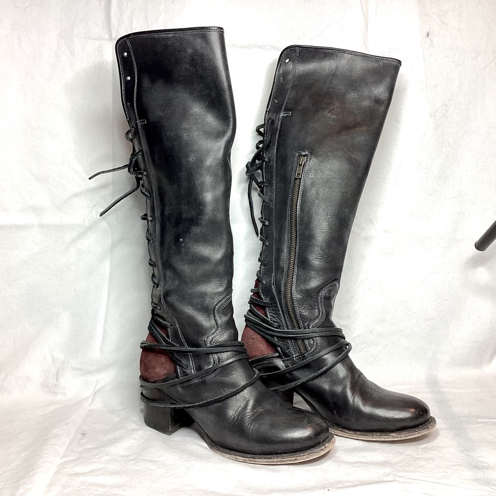 Freebird Coal Black and Red Lace Back Boots size 10